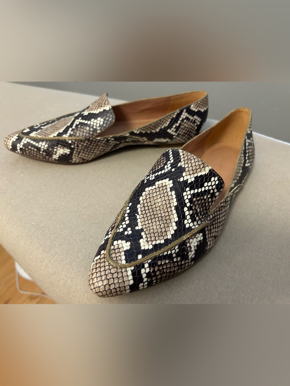 Madewell Snake-Print Loafers in Black and Cream